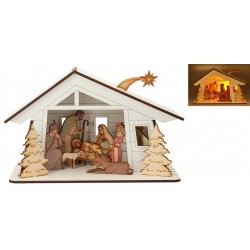 Wooden nativity + light...
