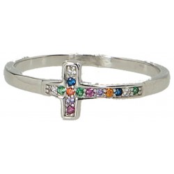 Ring met kruis in zilver en...