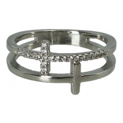 Bague  zircon croix double
